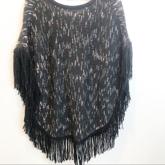 Ella Moss Black Fringe Poncho xs/s - Picture 5 of 6